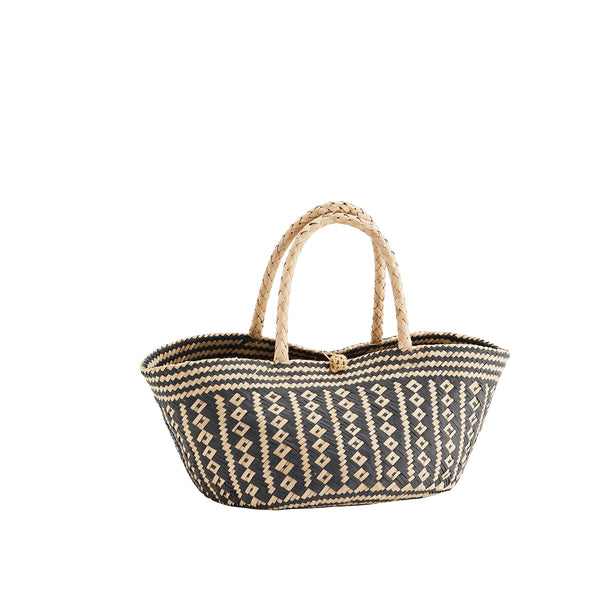 Black & Natural Woven Seagrass Basket Bag