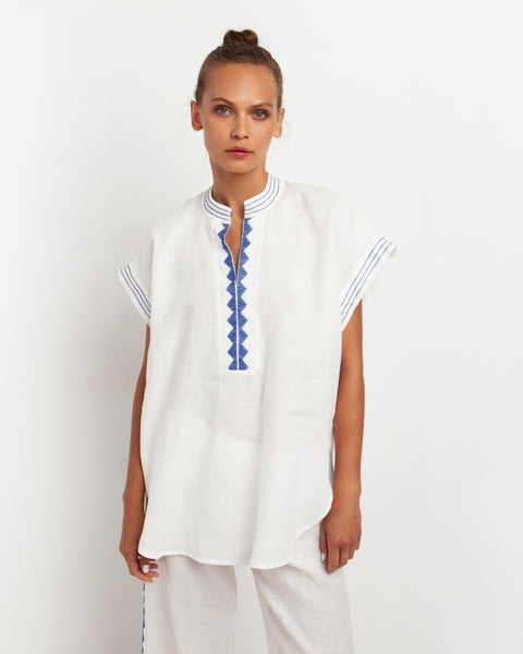 Feather Tunic Top White/blue