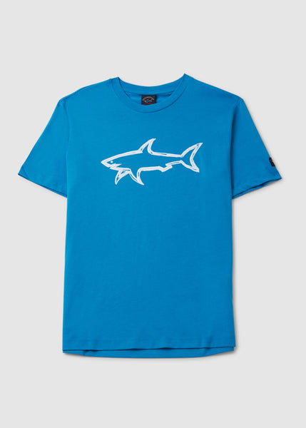 Paul & Shark Mens Cotton T-shirt With Printed Shark In Navy