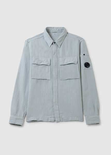 Men's Broken Lino Cotton Pocket Shirt In Harbour Mist