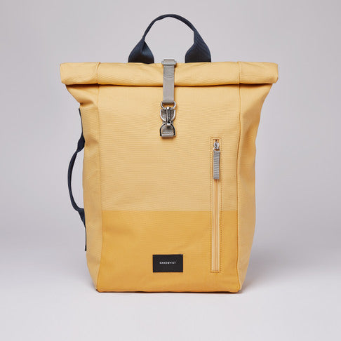 Sandqvist  Yellow Leaf Vegan Dante Backpack With Navy Webbing