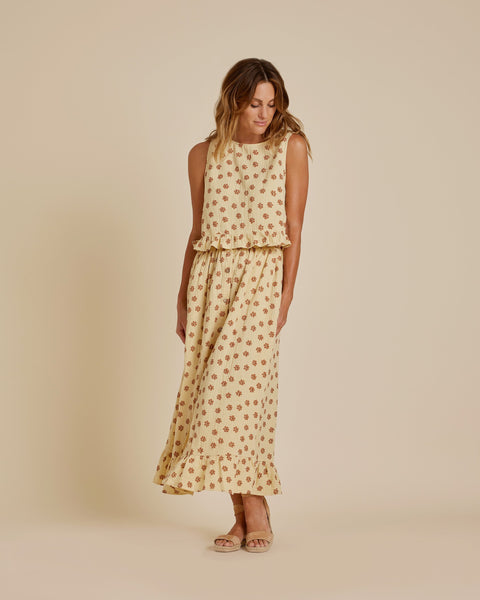 Oceanside Lemon Daisies Midi Skirt