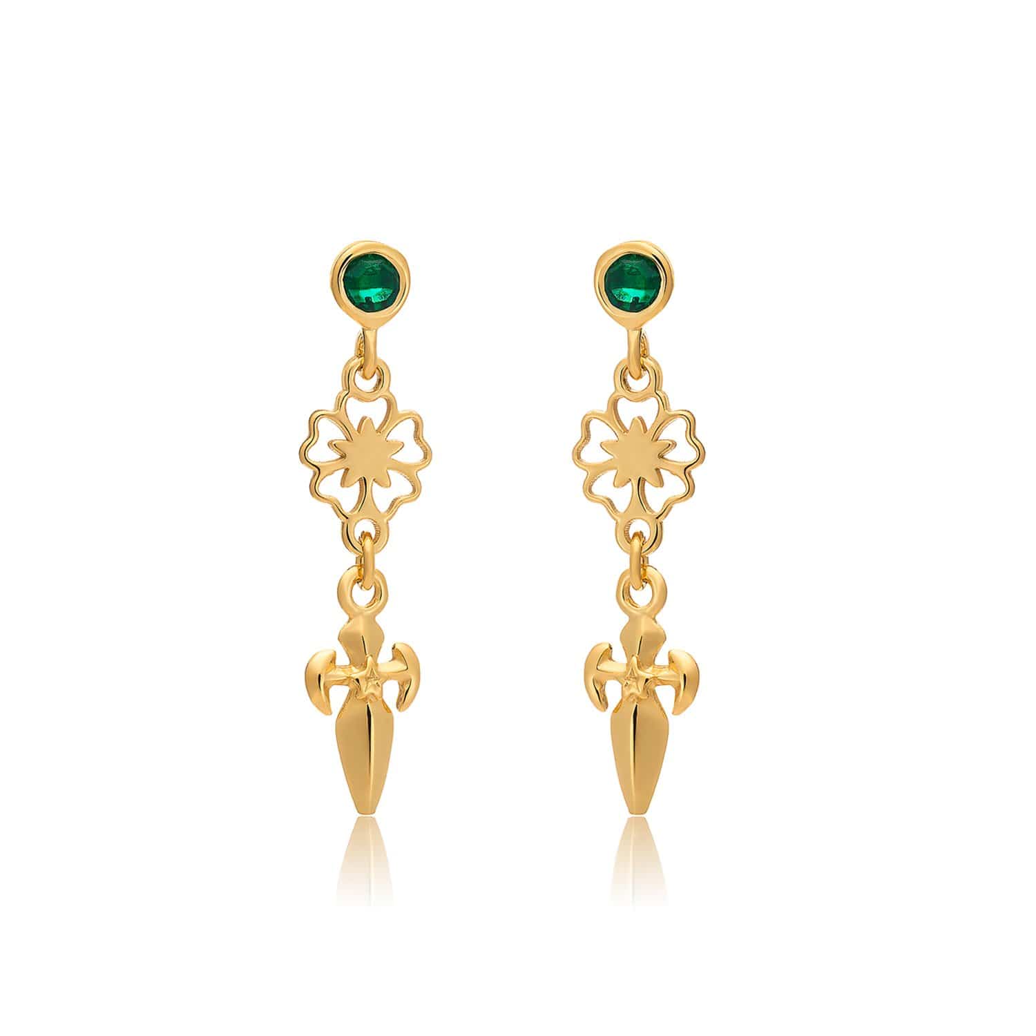 Azuni Green Onyx Dagger and Flower Earrings