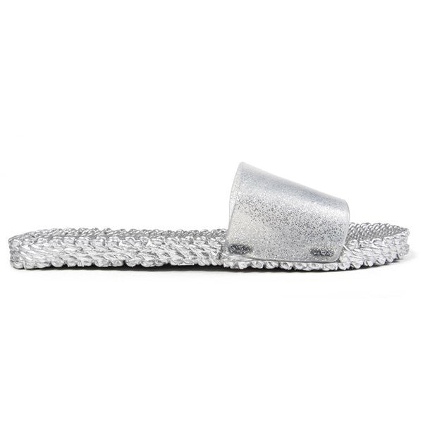 Clear Silver Glitter Slides Flats