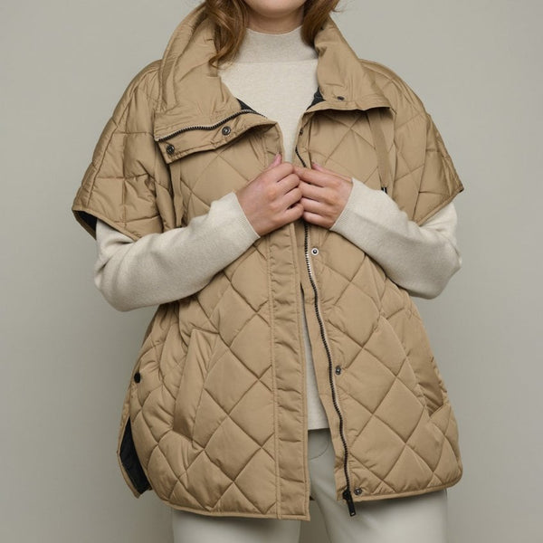 Camel Alane Quilted Cape Jacket