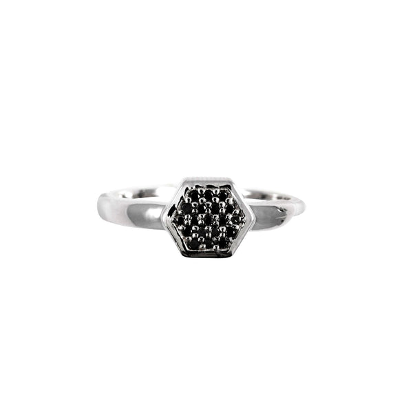 PureShore Silver with Black Diamonds Mosaic Ring