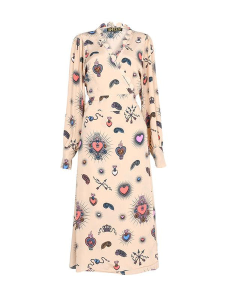 Beige Scallop Heart Midi Dress