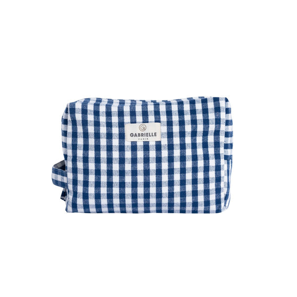 Cotton Toiletry Bag W/handle | Gingham Indigo