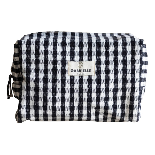 Cotton Toiletry Bag W/handle | Gingham Black