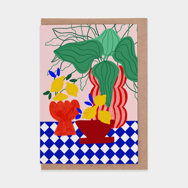 Teresa Rego Blue Tiles & Lemons Greetings Card