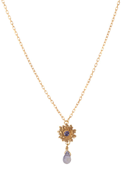 Amanda Coleman Gold Vermeil Dahlia Necklace With Iolite & Iolite Drop