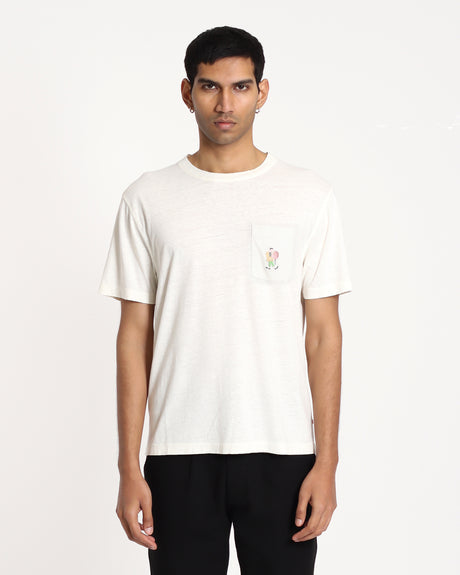 Clowny White Pocket Embroidery Crew Neck T Shirt