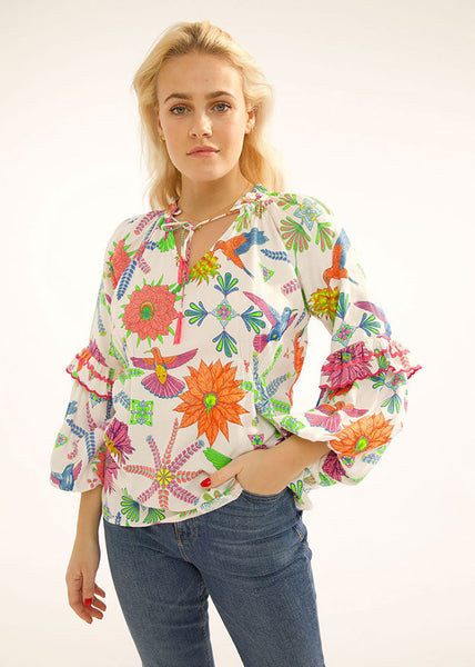 Deity Blouse - Moss White Hummingbird