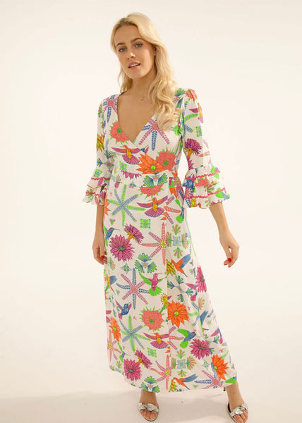 Joni Dress - Moss White Hummingbird