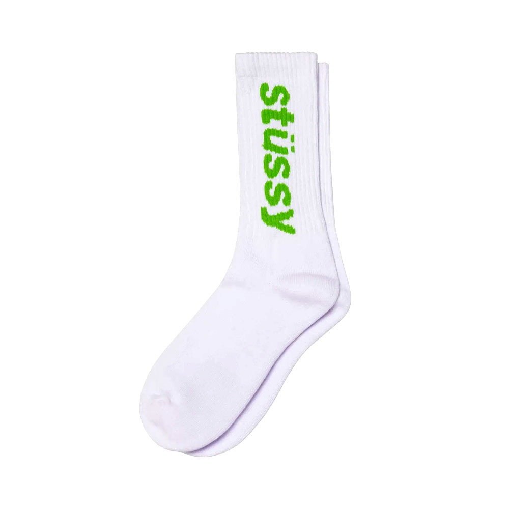 Helvetica Crew Socks White / Kelly