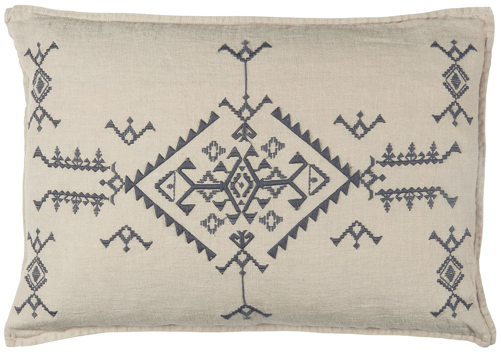 Embroidered Aztec Cushion in Dark Grey