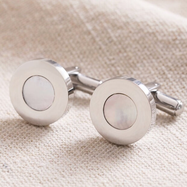 Lisa Angel Mother Of Pearl & Silver Round Cufflinks