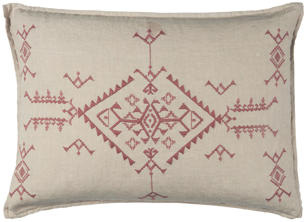 Embroidered Aztec Cushion in Faded Rose