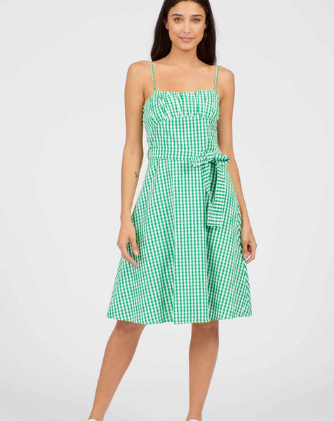 Lilac Rose Pretty Vacant Tilly Dress In Green Gingham Print