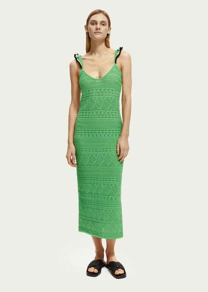 Knitted Pointelle V-neck Midi Dress