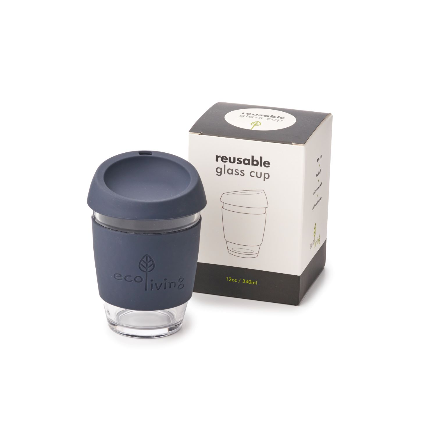 Eco Living Reusable Glass Coffee Cup in Dark Grey