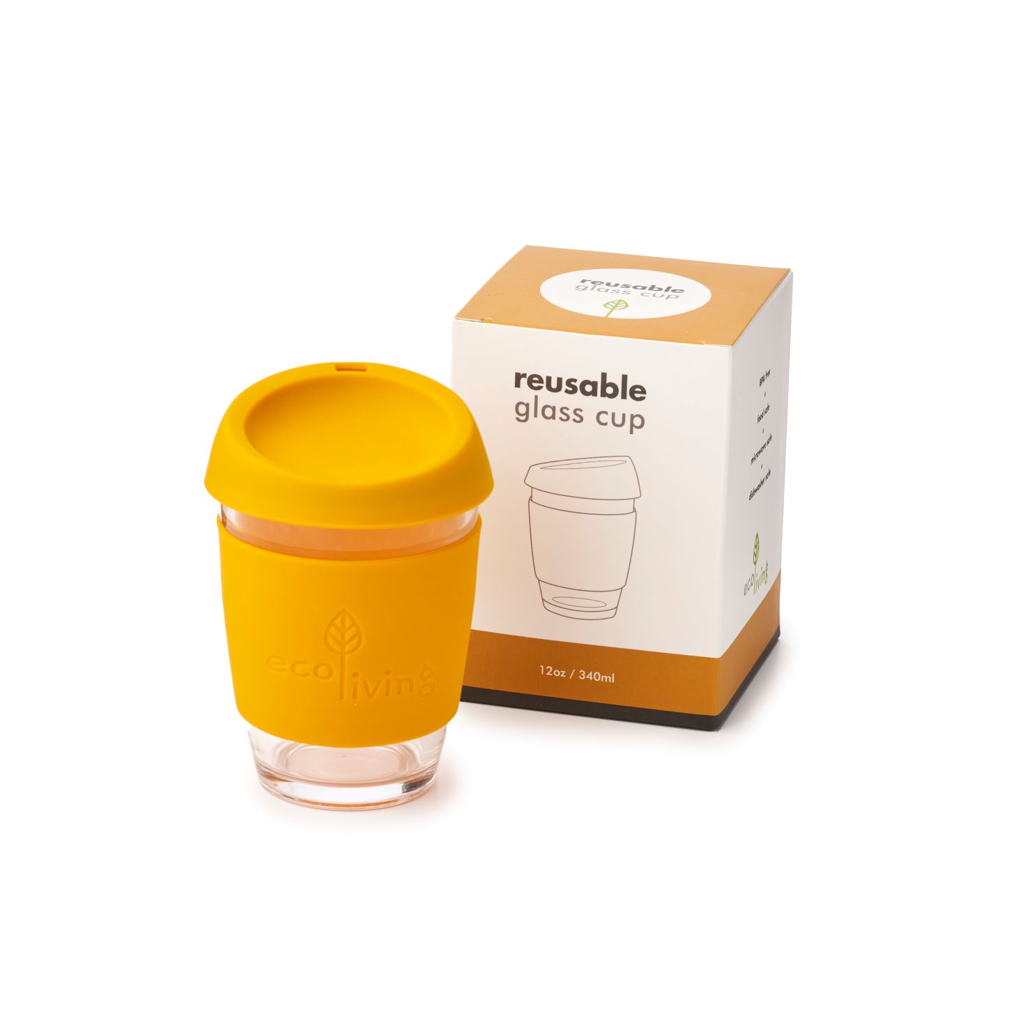 Eco Living Reusable Glass Coffee Cup in Gold