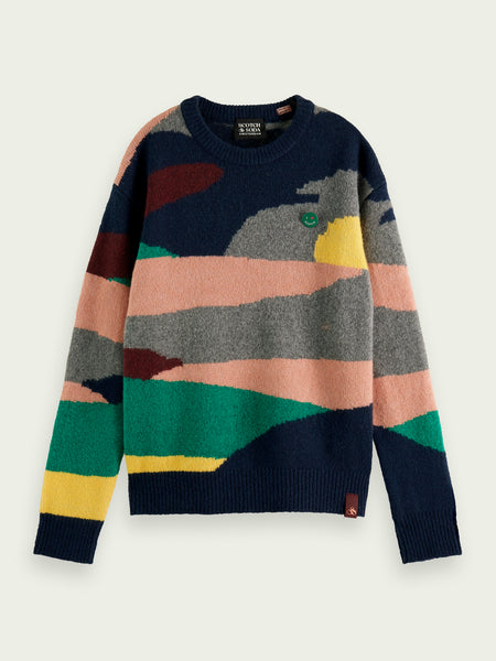 Wool Blended Intarsia Knit Sweat