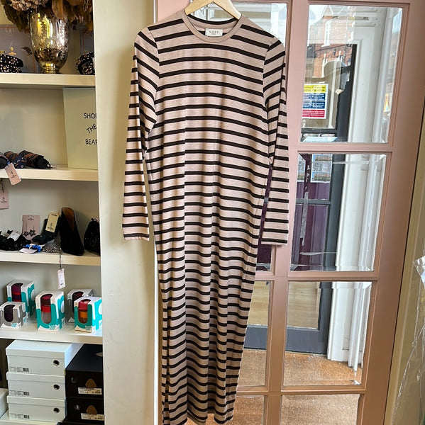 Brown Stripe Payton Detail Long Sleeve Dress