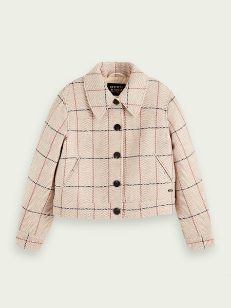 Short Herringbone Checked Jacket