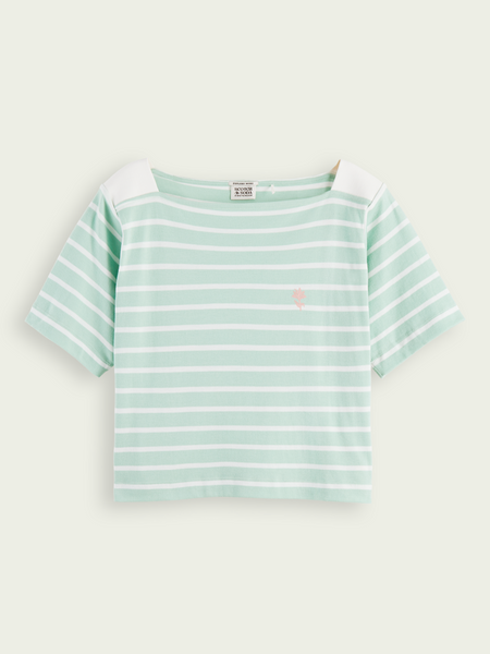 Jade Boat Neck Striped T Shirt