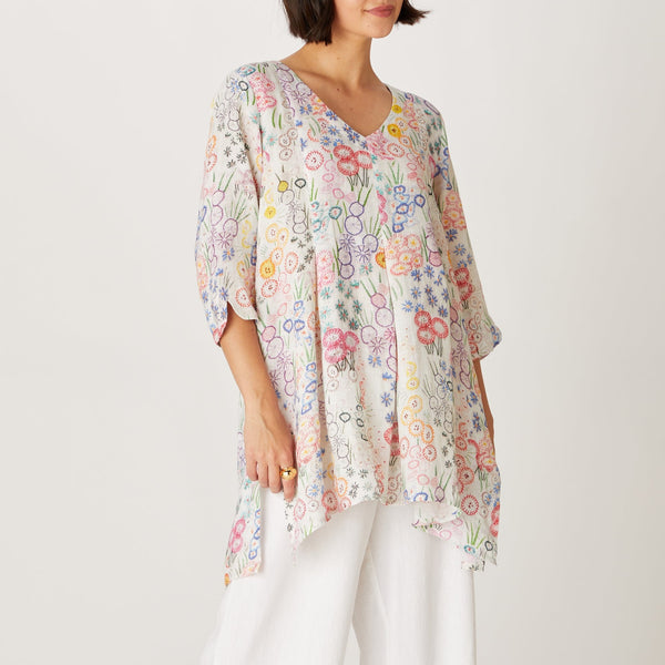 Vintage Flower Print Tunic - Multi