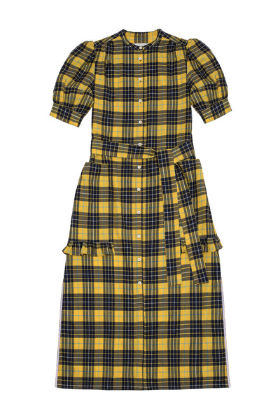 Saywood Rosa Puff Sleeve Shirtdress In Yellow Check Lyocell/ Cotton
