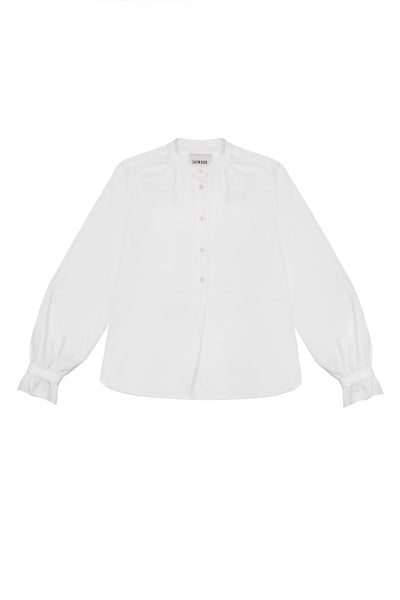 Saywood Marie Gather Neck A-line Blouse In White Recycled Cotton
