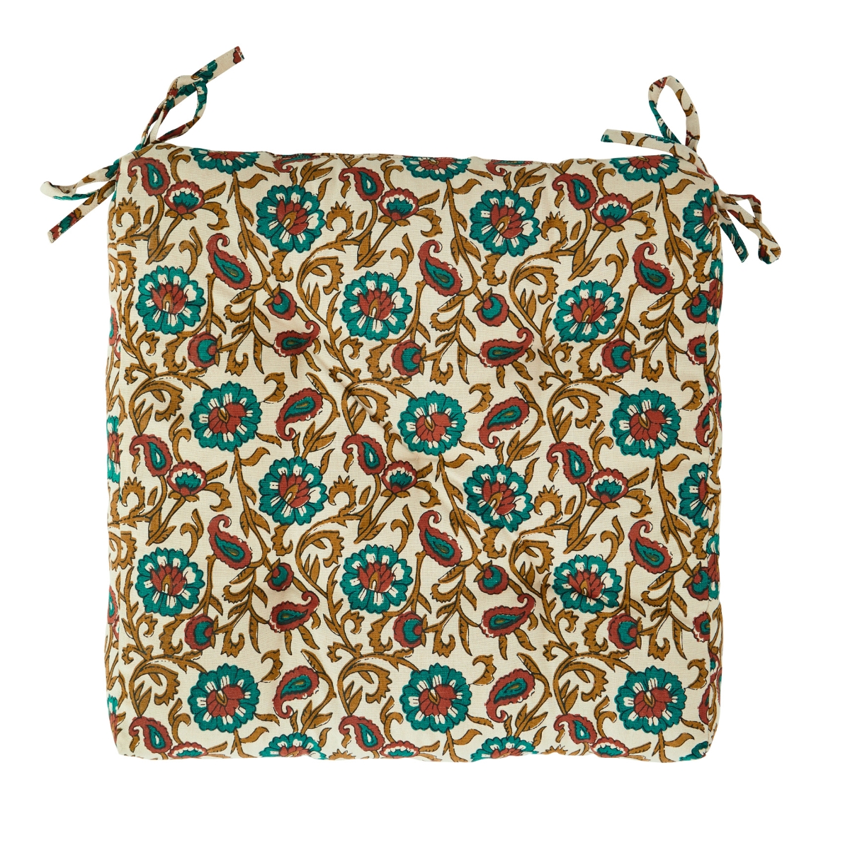 Printed Cotton Seatpad - Green Paprika & Mustard