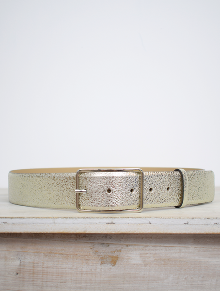 Wide Belt Leather Metallic Whitegold