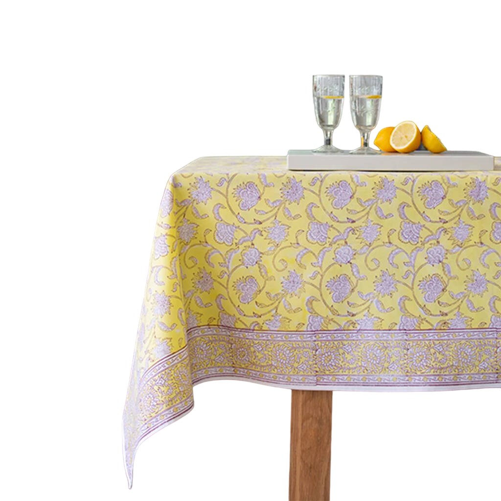 Yellow Floral Cotton Hand Block Printed Table Cloth