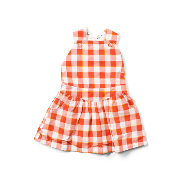 Soft Red Checkered Pinafore Dress