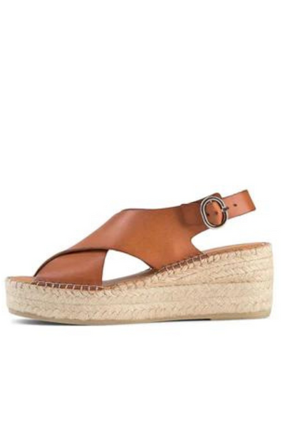 Orchid Wedge Leather Sandal - Tan