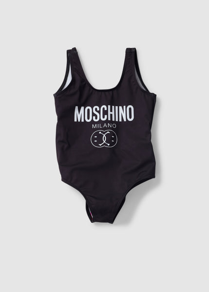 Moschino Kids Smiley Logo Swimsuit In Nero Black