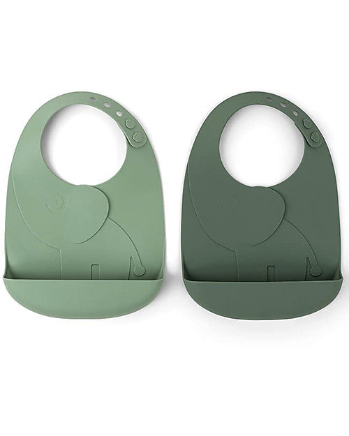 Set of 2 waterproof bibs with pocket -Elphee -verde -100% food silicone