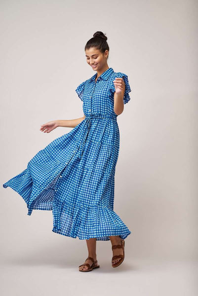 Blue Checks Beach Gingham Maxi Dress