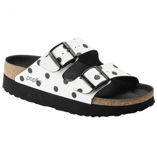 Birkenstock White Black Dots Arizona Pap Platform Sandals