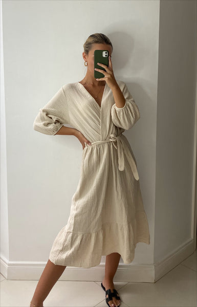 Beige Mila Wrap Dress