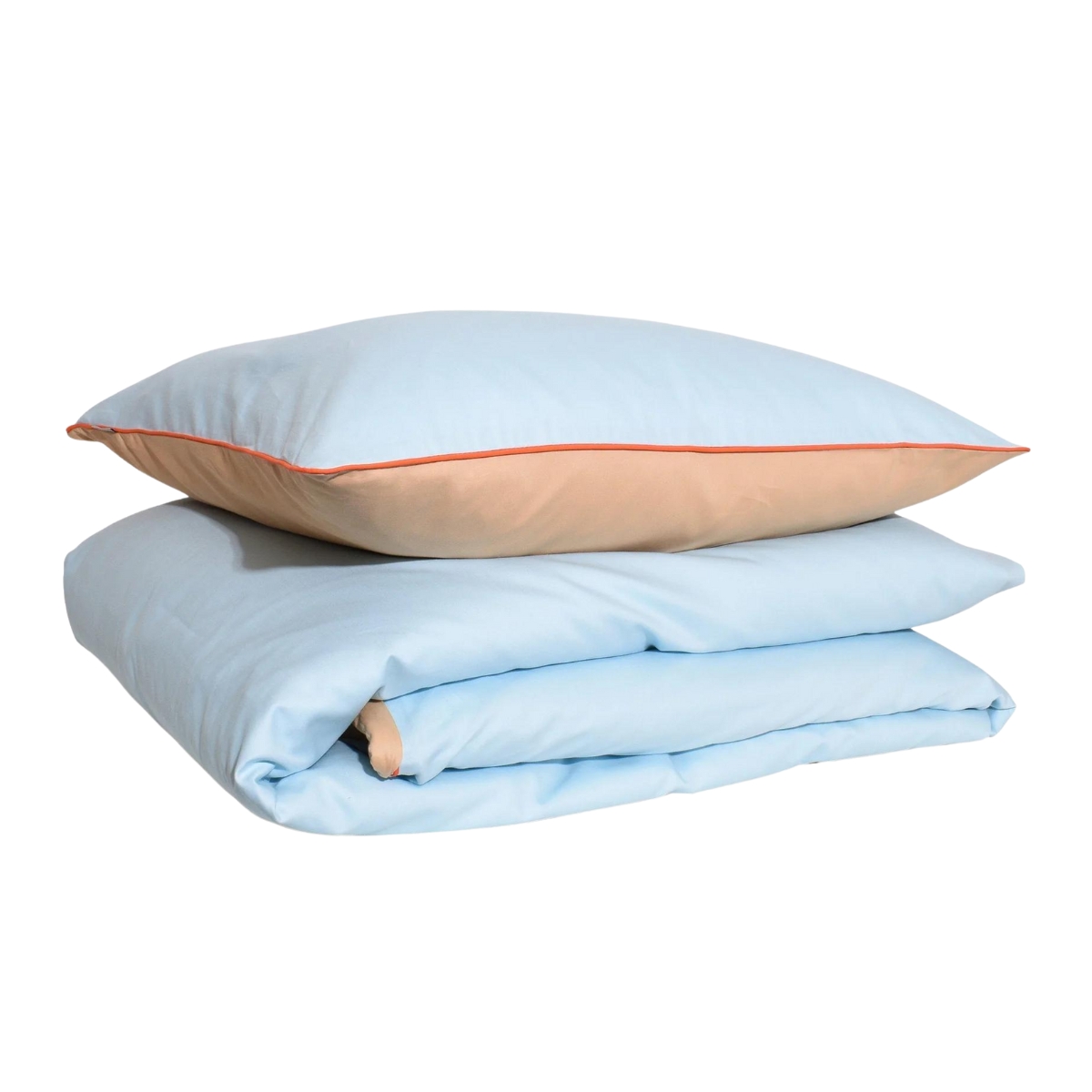 Sateen Cotton Double Duvet Set - Light Blue & Khaki