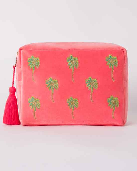 Summer Palm Coral Velvet Wash Bag