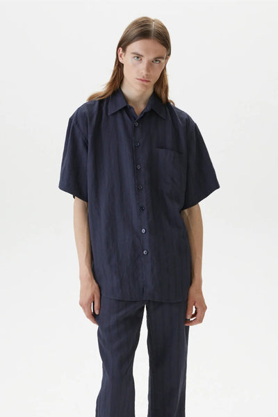 Shirt Oversized SS Woven Stripe Navy