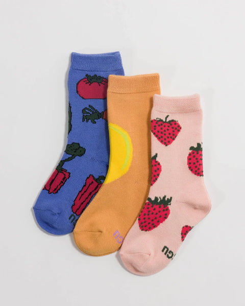 Kids Crew Sock Set Of 3 - Fruits & Veggies