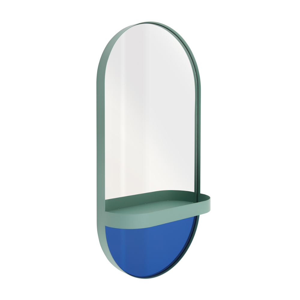 Remember Wall Mirror with Shelf Oval Shape In Mint Wall Mounted