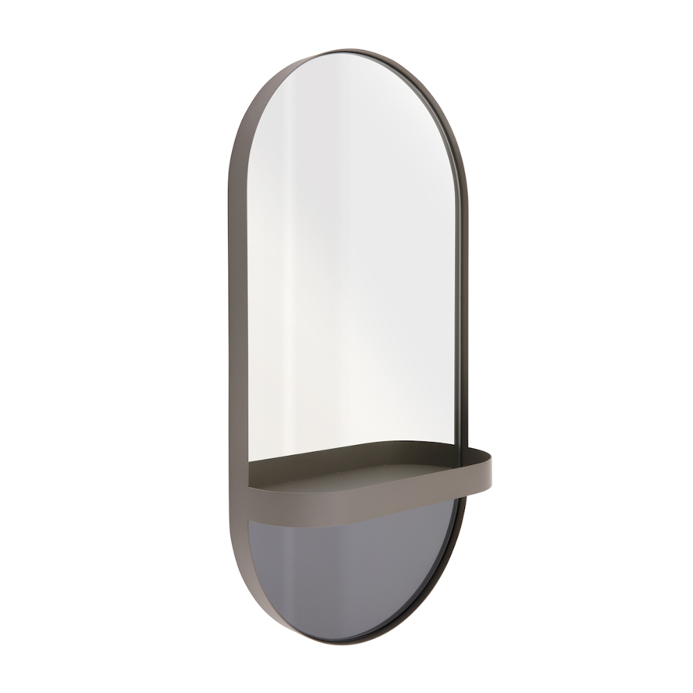 Wall Mirror with Shelf Oval Shape In Taupe Wall Mounted