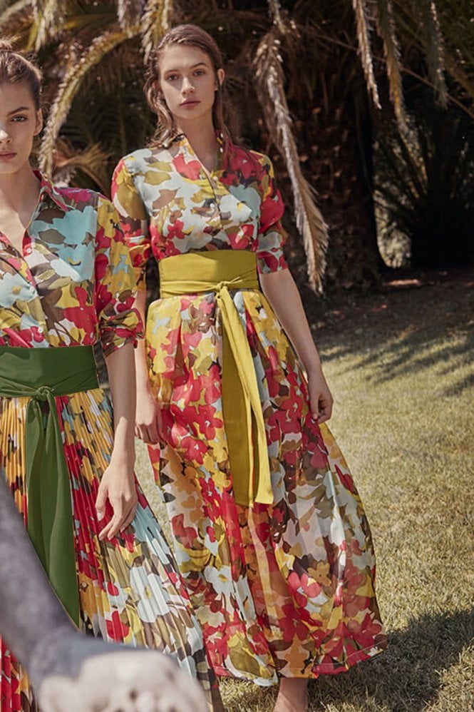 Elenat Floral Dress with Yellow Belt